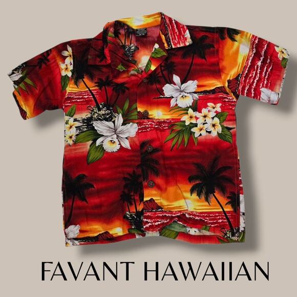 Favant Hawaii Boys Hawaiian Shirt Size 5/6 Red Tropical Button-Down Cotton - Picture 6 of 7
